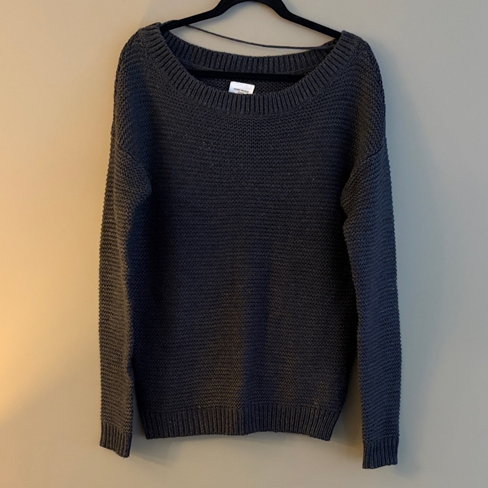 Vero Moda Charcoal Knit Slouchy Off-the-Shoulder Sweater Oversized small